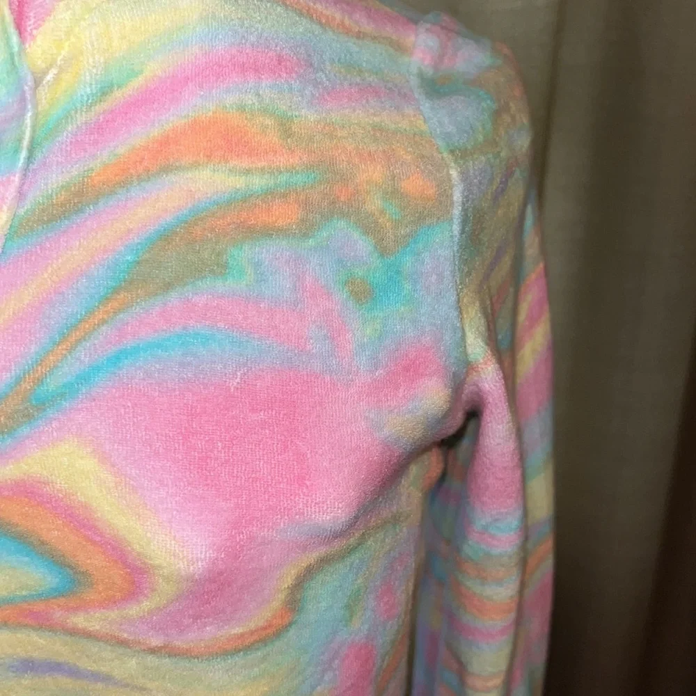Lands End Tie Dye Hooded Pool Swim Cover Up Long Sleeve with Pocket Girls XL